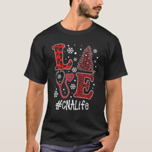 Camiseta Amor Estetoscópio de Natal Padrão de Xadrez Verm