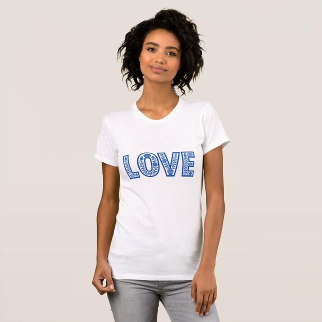 Camiseta "AMOR" Floral Azul Real (Frente Completa)