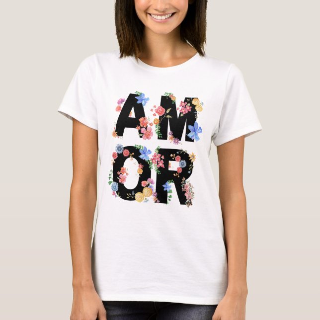 Camiseta Amor Floral Primavera Cute Love Romantic Watercolo (Frente)