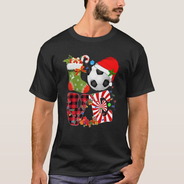 Camiseta Amor Futebol Santa Hat Sock Luzes de Natal Buffal (Frente)