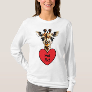 Camiseta Amor Girafa Coração com Sua Mensagem Personalizada