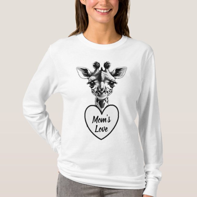 Camiseta Amor Girafa Coração com Sua Mensagem Personalizada (Frente)