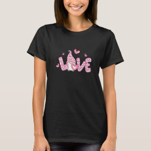 Camiseta Amor Gnome Valentine Day Pink Leopard Hearchi