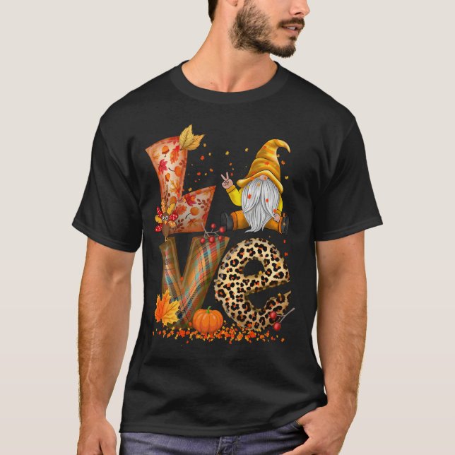 Camiseta AMOR Gnomo Cai na Pumpkin Ação de Graças (Frente)