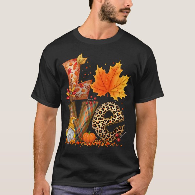 Camiseta AMOR Gnomo Cai na Pumpkin Ação de Graças (Frente)