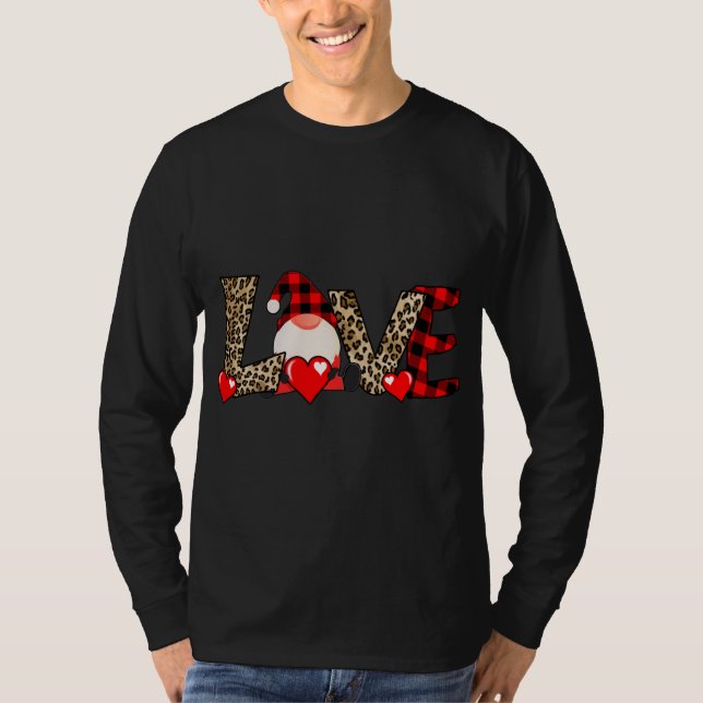 Camiseta Amor Gnomos Dia de os namorados Leopardo Xadrez Ve (Frente)
