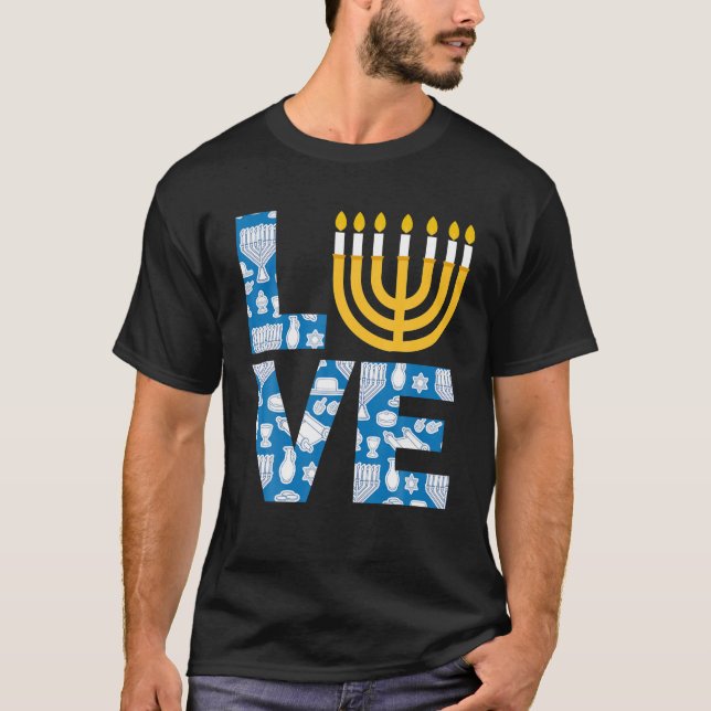 Camiseta Amor Hanukkah Menorah Jewama Engraçado Para Homens (Frente)