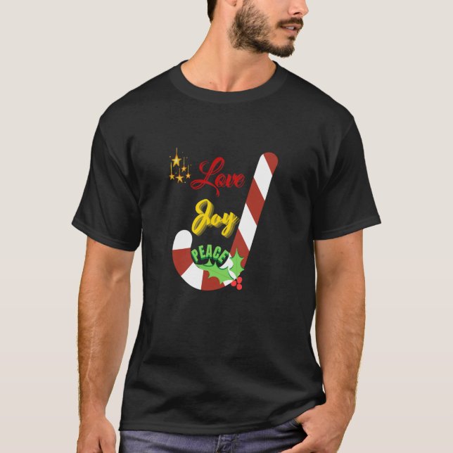 Camiseta Amor Joy Peace Candy Cane Star Long Slee (Frente)