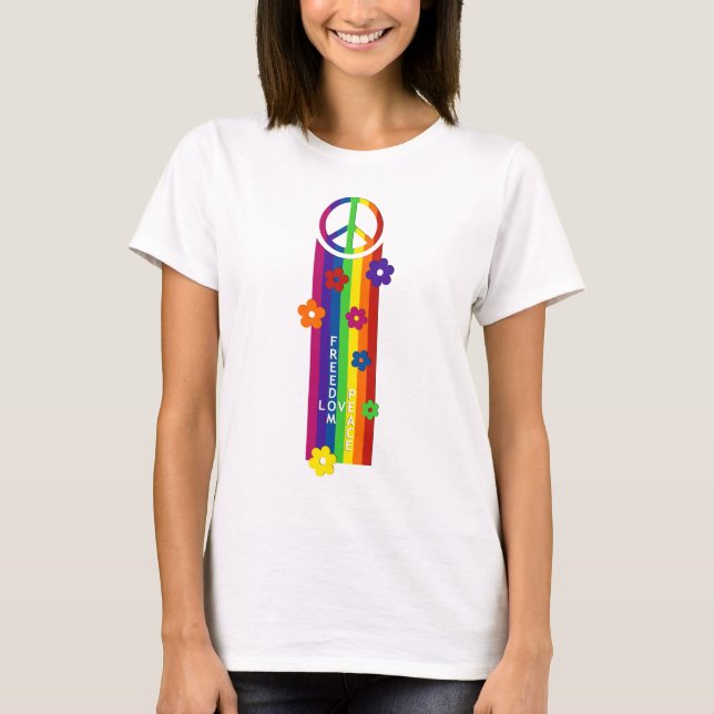Camiseta AMOR LIBERDADE DE PAZ Flores (Frente)