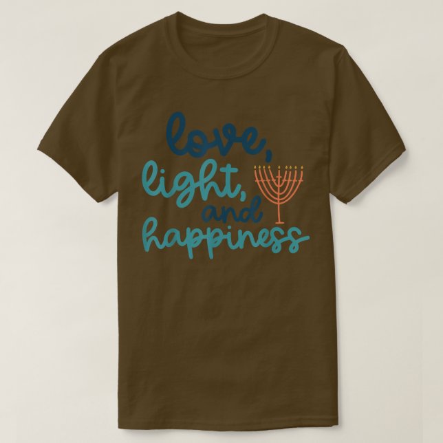 Camiseta Amor Luz e Felicidade Hanukkah Menorah Judeu H (Frente do Design)