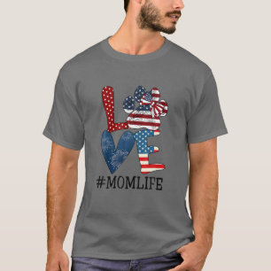 Camiseta Amor Mãe Cachorro-Vida Imprime Bandeira Americana