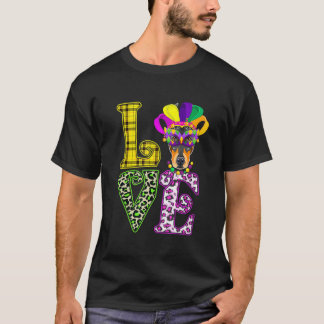 Camiseta Amor Mardi Gras Doberman Pai Cachorro Mãe