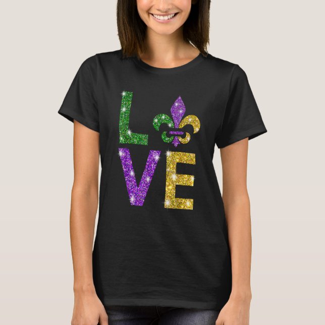 Camiseta Amor Mardi Gras Fleur De Lis Carnaval Gir (Frente)