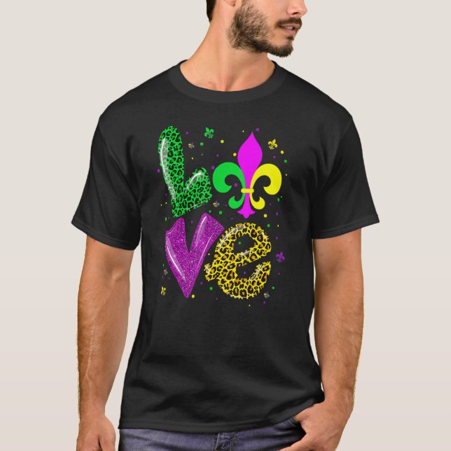 Camiseta Amor Mardi Gras Fleur De Lis Leopard New Orleans G (Frente)