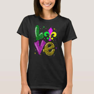 Camiseta Amor Mardi Gras Fleur De Lis Leopard New Orleans G