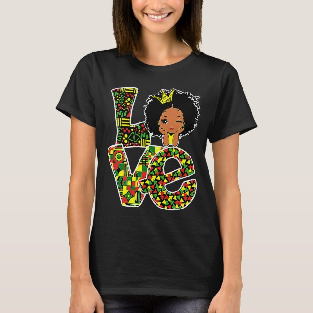 Camiseta AMOR Meninas Africanas Bonitas Meninas Negra Histó (Frente)