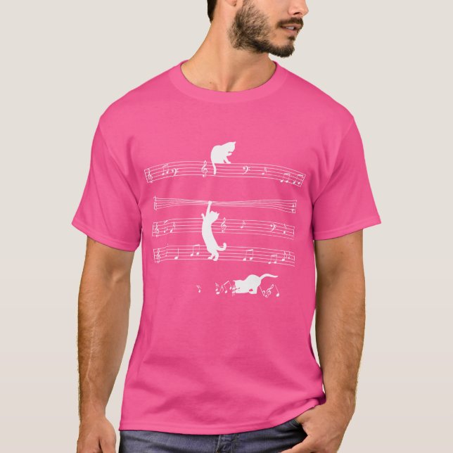 Camiseta Amor Música Cat Em Notas Musicais Musical Engraçad (Frente)