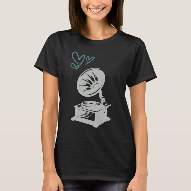 Camiseta Amor Música Velha Escola Gramofone (Frente)