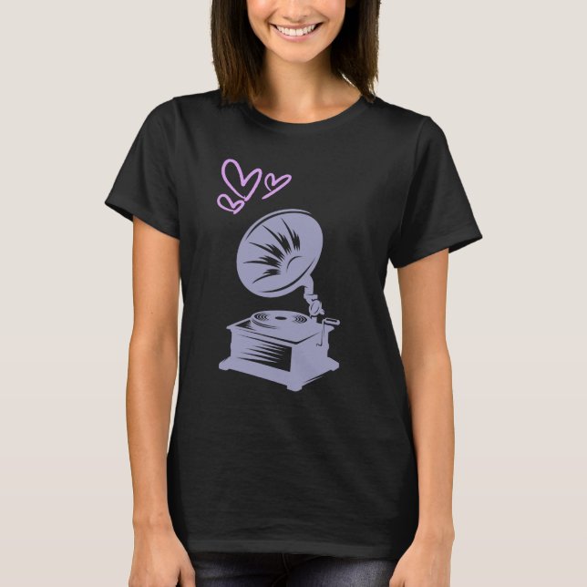 Camiseta Amor Música Velha Escola Gramofone (Frente)