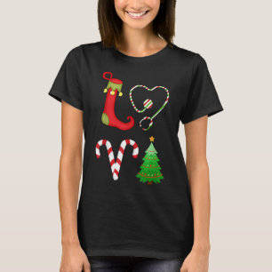 Camiseta Amor Natal Stethoscope Enfermeira Tree ELF Candy X