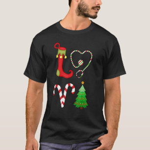 Camiseta Amor Natal Stethoscope Enfermeira Tree ELF Candy X