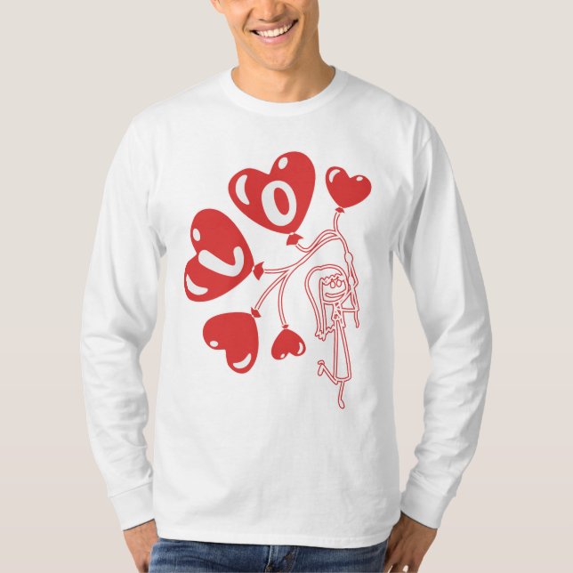 Camiseta "Amor no Ar" Menina, figura de palito com coração (Frente)