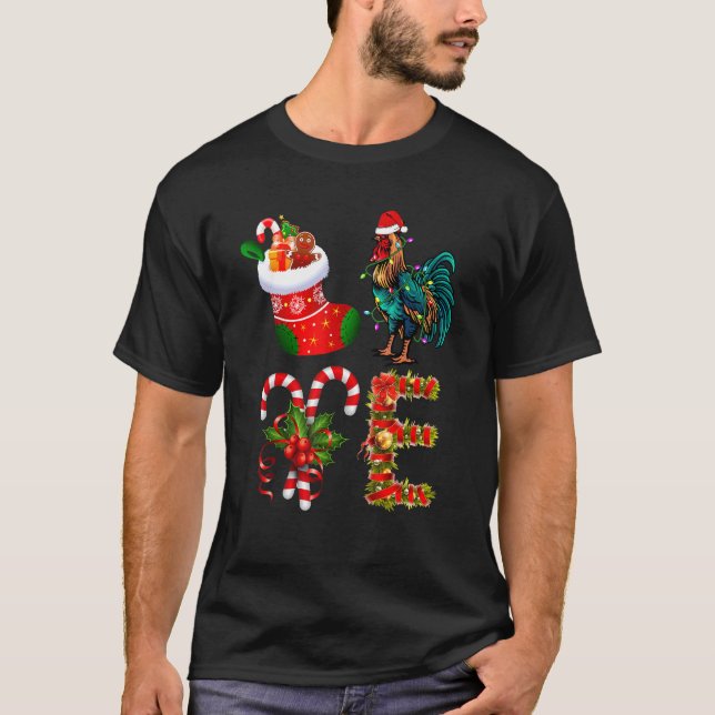 Camiseta Amor Nozes de Natal de Frango Deixaram Santa Hat C (Frente)