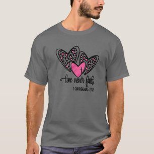 Camiseta Amor Nunca Cai No Coração Leopardo Amor Religioso 