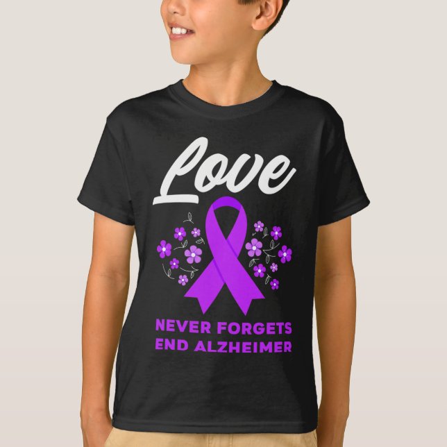 Camiseta Amor nunca esquece o mal de Alzheimer de ponta (Frente)