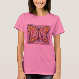 Camiseta Amor Palavra Cor-de-rosa Borboleta Personalizada C