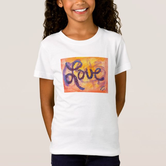 Camiseta Amor Palavra Sunset Ouro Brilhante T-Shirts de Art (Frente)