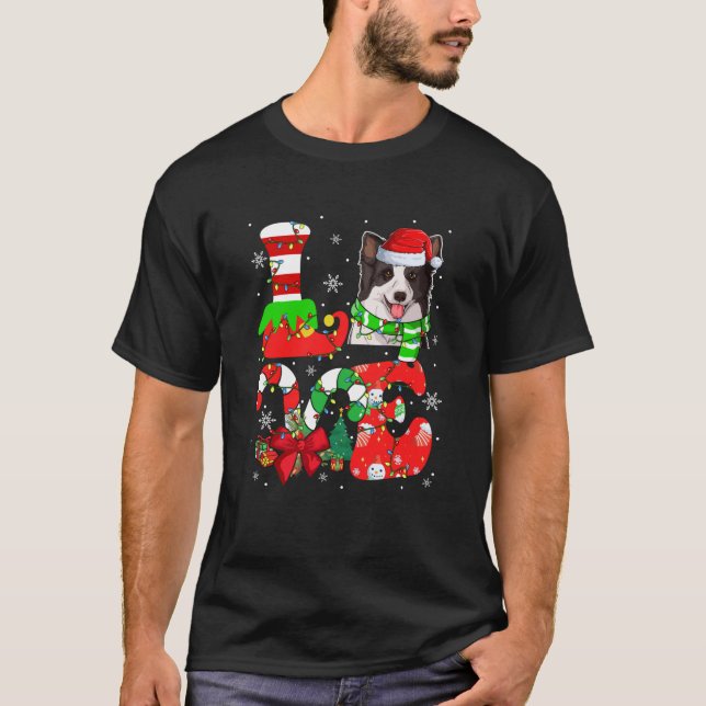 Camiseta AMOR Papais noeis de Natal Borda Collie Candies X (Frente)