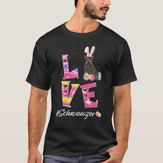 Camiseta Amor Páscoa Schnauzer Bunny Ears Cachorro (Frente)