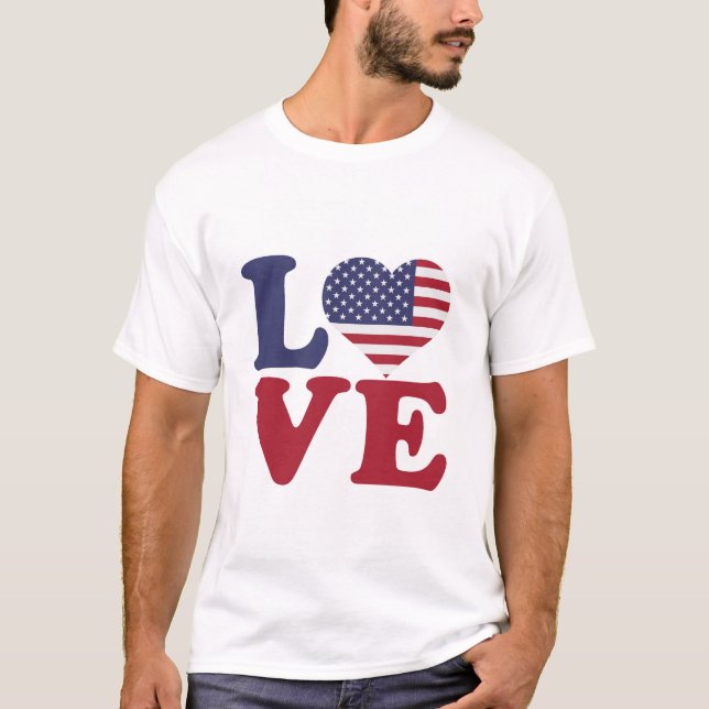 Camiseta Amor Patriótico de Bandeira Americana (Frente)