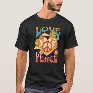 CAMISETA AMOR PAZ 60S 70S RETRO FLORES COLORIDAS CORAÇÃO