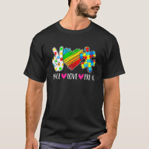 Camiseta Amor Paz Autismo Pré-K Autismo Estudante Professor