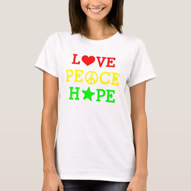 Camiseta Amor, Paz e Esperança Multicolores (Frente)