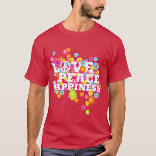 Camiseta Amor Paz Felicidade Anos 60 70 Hippie Flowerpowe