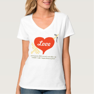 Camiseta Amor, Paz Sem Danos Coração Vermelha