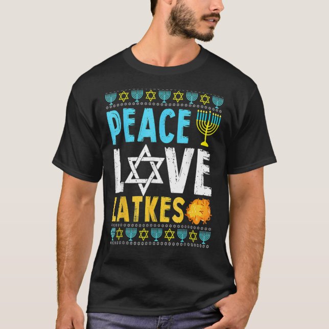 Camiseta Amor Paz Trava Hanukkah Chanukah Engraçado Judeu (Frente)