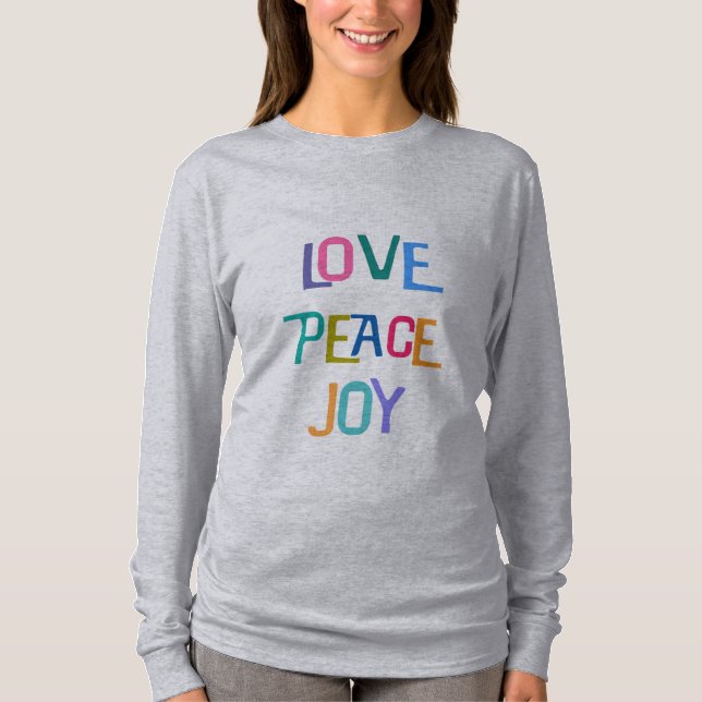 Camiseta AMOR PEACE JOY Texto Colorido Moderno (Frente)