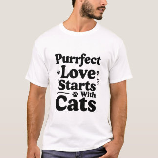 Camiseta Amor Perfeito Começa Com Gatos | Amante de Gatos