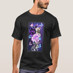 Camiseta Amor Pitbull Mágico Rosas Roxas Flor Borboleta