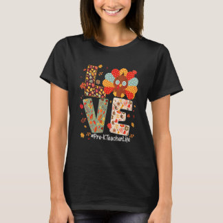 Camiseta Amor Pré K Professor Vida Peruca Outono Dia de Açã