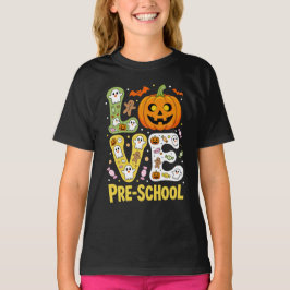 Camiseta Amor Professora de Pré-Escola Halloween Fantasma A