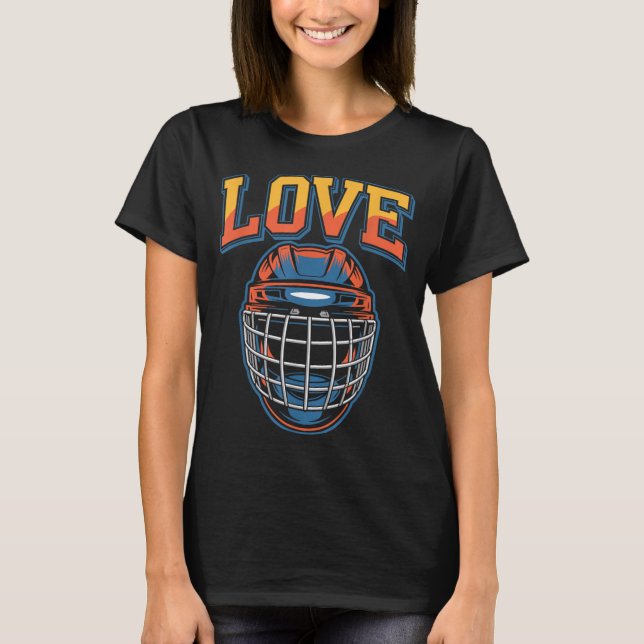 Camiseta Amor Retro de Hóquei Flores Groovy e Capacete (Frente)