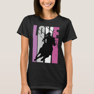 Camiseta Amor Rosa Rodeio Barril Corrida de Cavalaria Mulhe