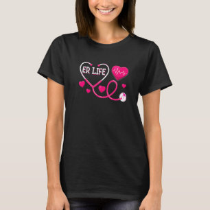 Camiseta Amor Rosa Vida UTI Batimento Cardíaco Médico Enfer