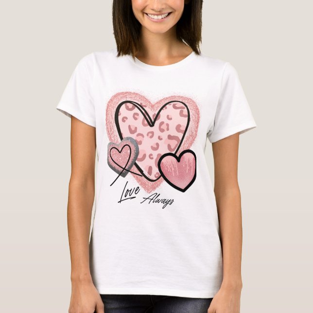Camiseta Amor Sempre Glam Corações Cinzas Dia dos Namorados (Frente)