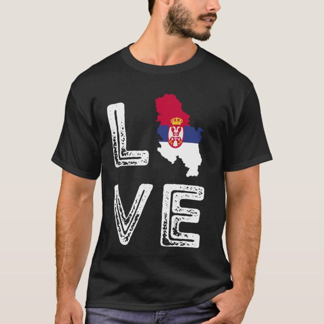 Camiseta Amor Sérvia Sinalizador Mapa Orgulho Sérvio Raízes (Frente)